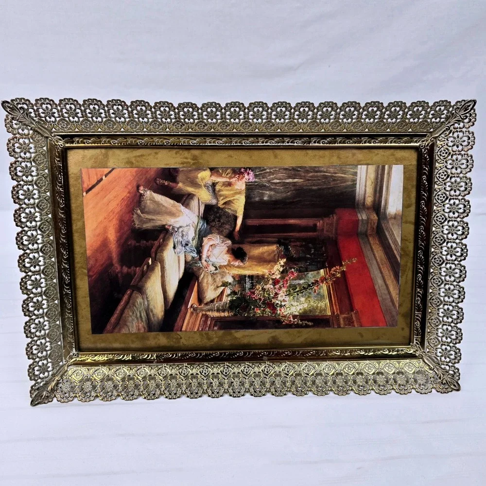 Vintage‎ Gold Filigree Frame Classical Women Print Victorian Style 15x10